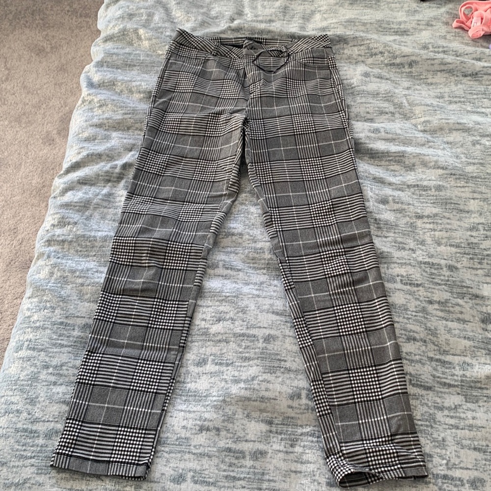 Plaid stretchy dress pants black and white